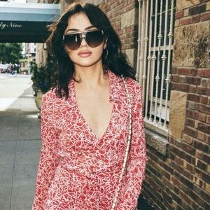 Vintage Diane Von Furstenberg Logo DVF Monogram Red Silk Wrap Dress Size 12